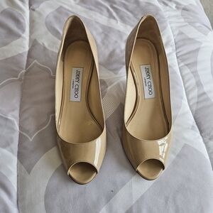 Jimmy Choo Beige Patent Peep Toe Heels Size 36